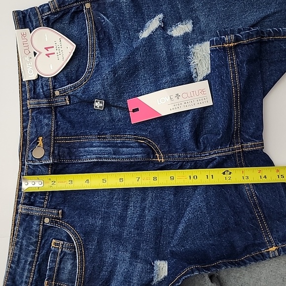 Love Culture Distressed Denim High Waist Dark Denim Blue Jean Shorts Size 11 - Picture 13 of 13